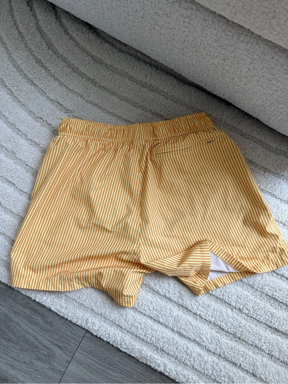 Men's Yellow Pinstripe Swim Shorts - Athletic Beach Trunks